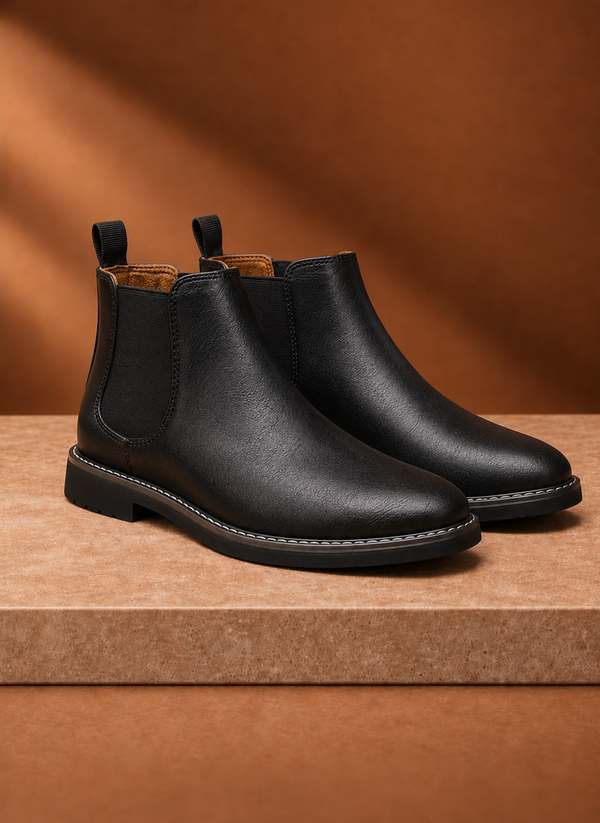 Chelsea boots heren in zwart, vooraanzicht – Estrani