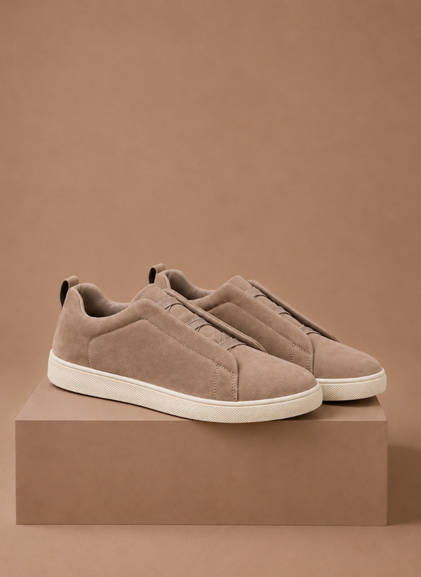 Sneakers heren zonder veters in beige met suède-look – Estrani