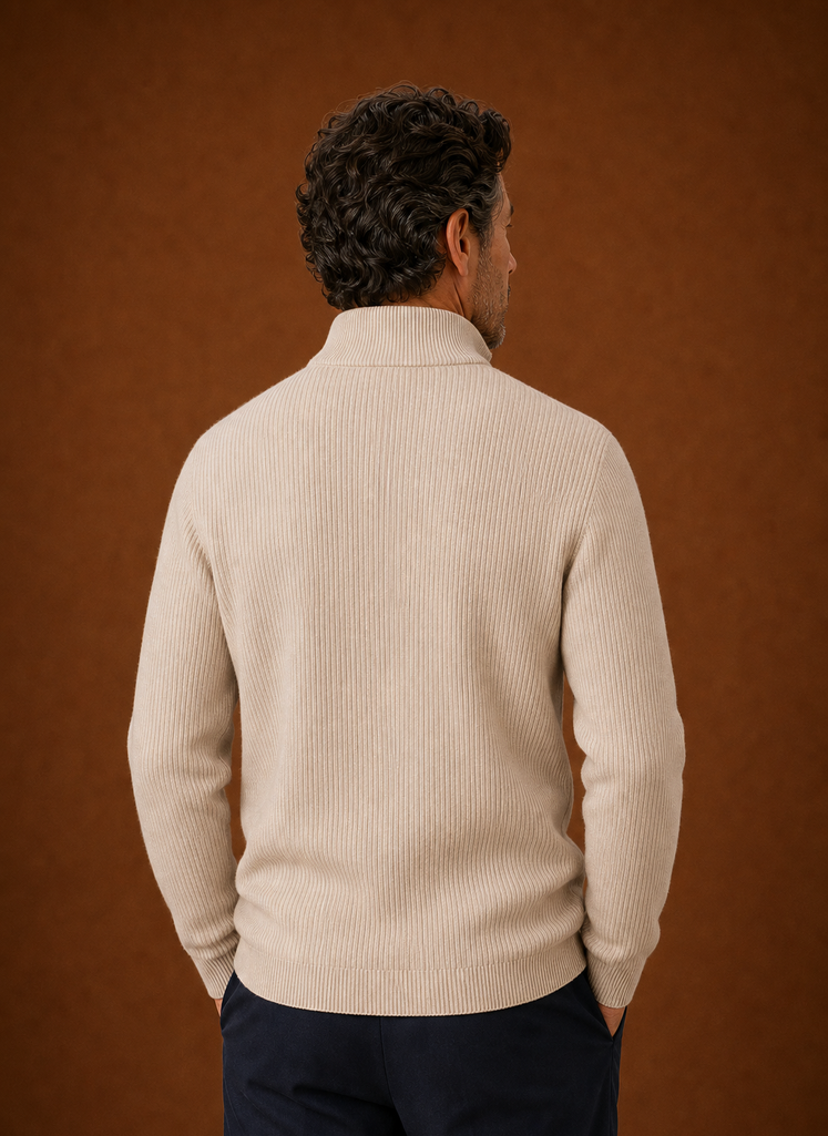 Men's Quarter Zip Sweater - Ribbed High Neck Pullover | Areleon