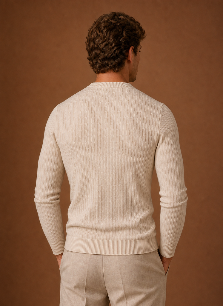 Men's Cable Knit Sweater - Slim Fit Crew Neck Pullover | Areleon