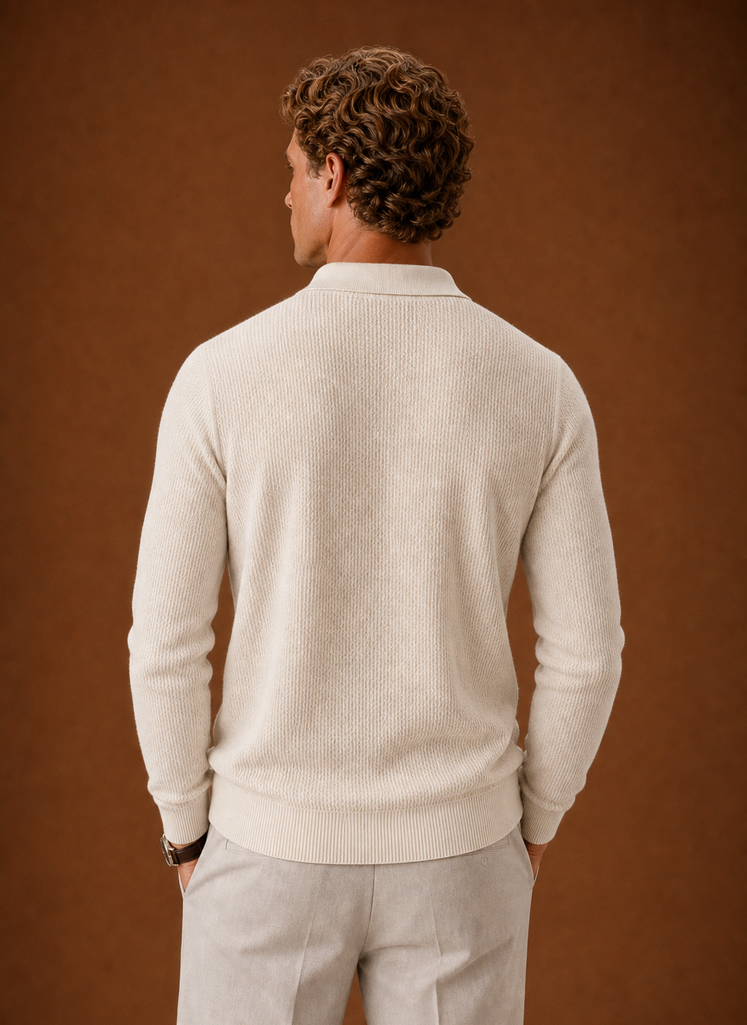 Men's Textured Knit Polo Sweater - Long Sleeve Pullover | Areleon