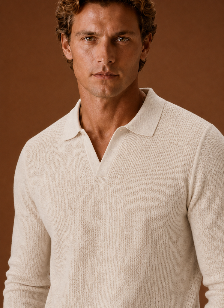 Men's Textured Knit Polo Sweater - Long Sleeve Pullover | Areleon