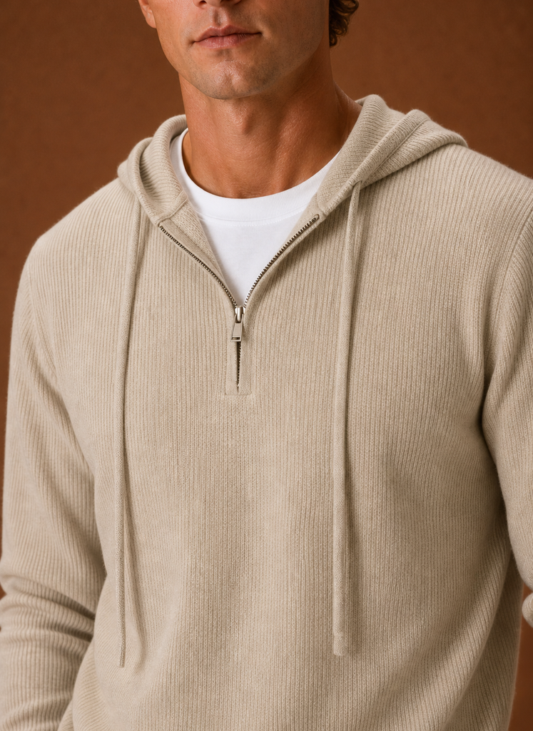Men's Hooded Half Zip Sweater - Knit Pullover | Areleon