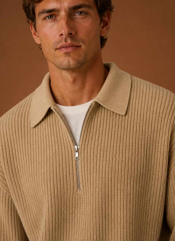 Men's Quarter Zip Sweater - Oversized Knit Pullover | Areleon