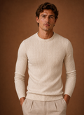 Men's Cable Knit Sweater - Slim Fit Crew Neck Pullover | Areleon