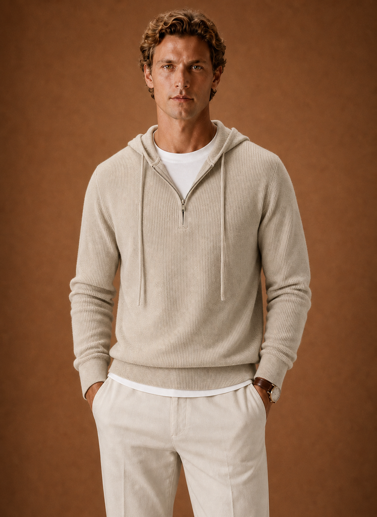 Men's Hooded Half Zip Sweater - Knit Pullover | Areleon