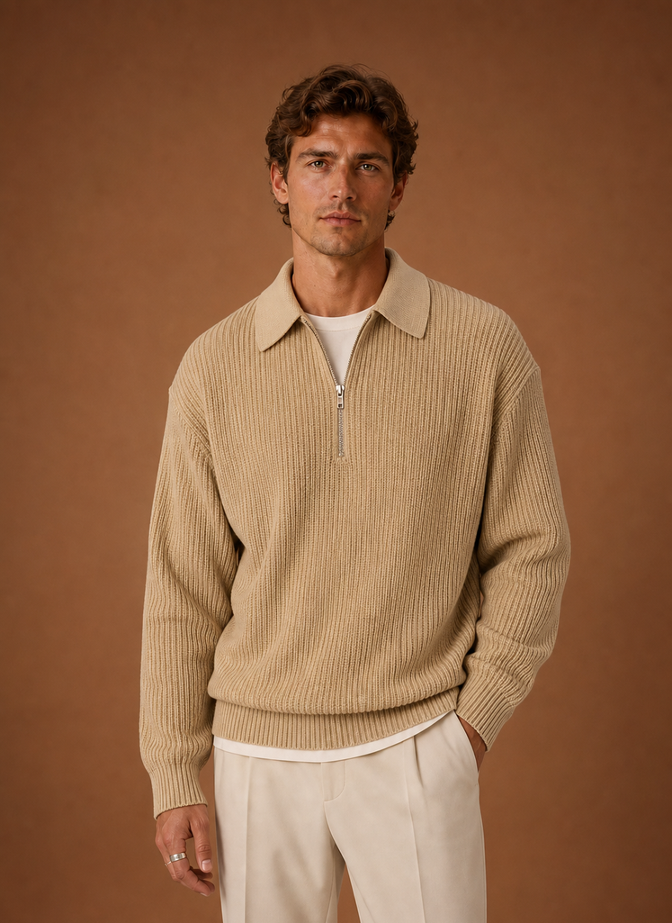 Men's Quarter Zip Sweater - Oversized Knit Pullover | Areleon
