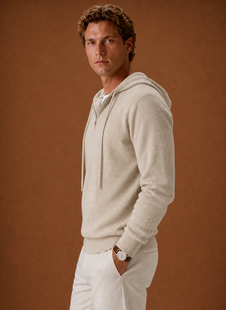Men's Hooded Half Zip Sweater - Knit Pullover | Areleon