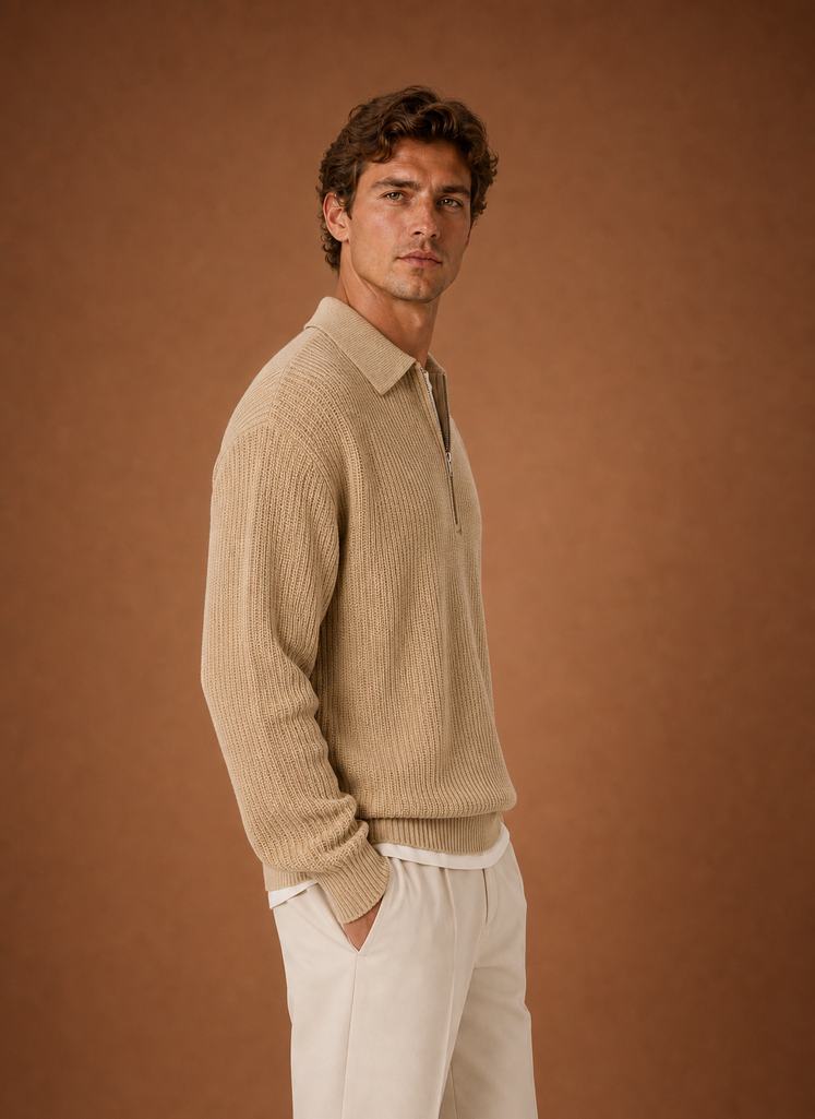 Men's Quarter Zip Sweater - Oversized Knit Pullover | Areleon
