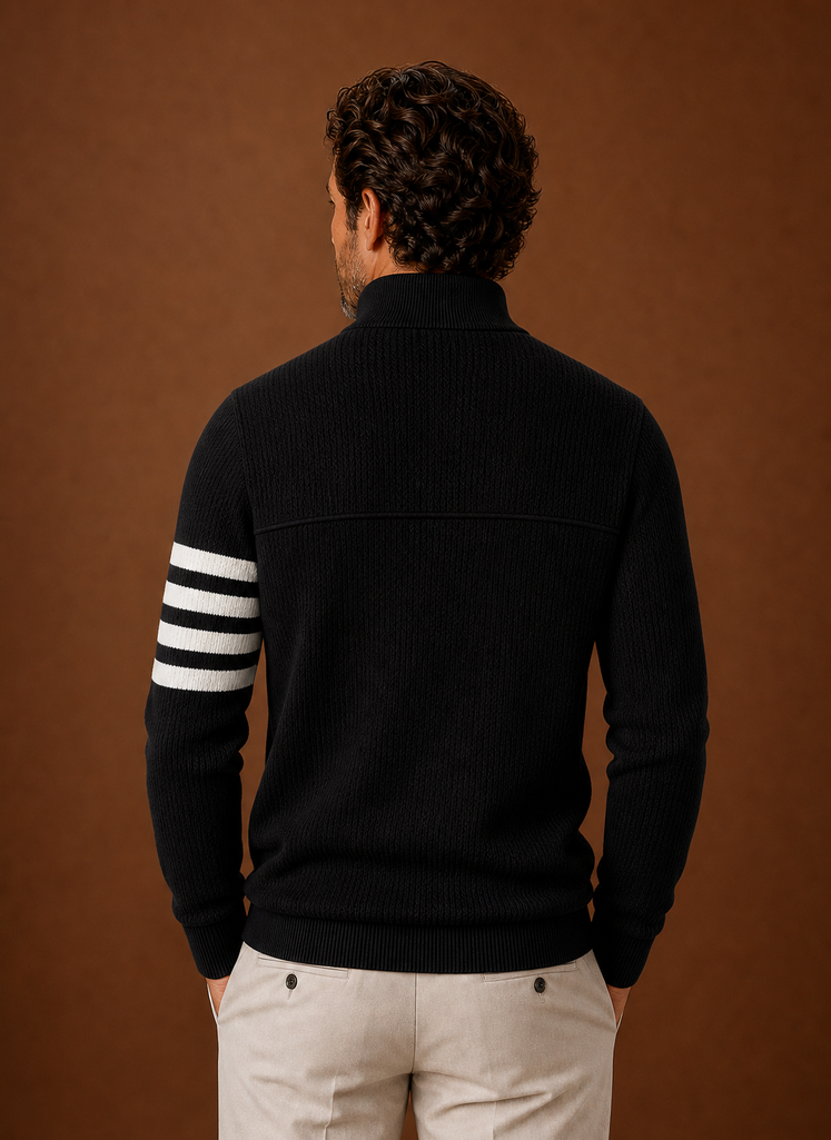 Men's Half Zip Sweater - Striped Long Sleeve Pullover | Areleon