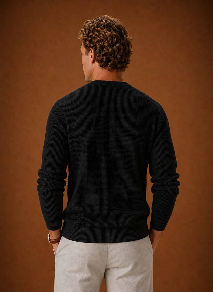 Men's Crew Neck Sweater - Textured Waffle Knit Pullover | Areleon