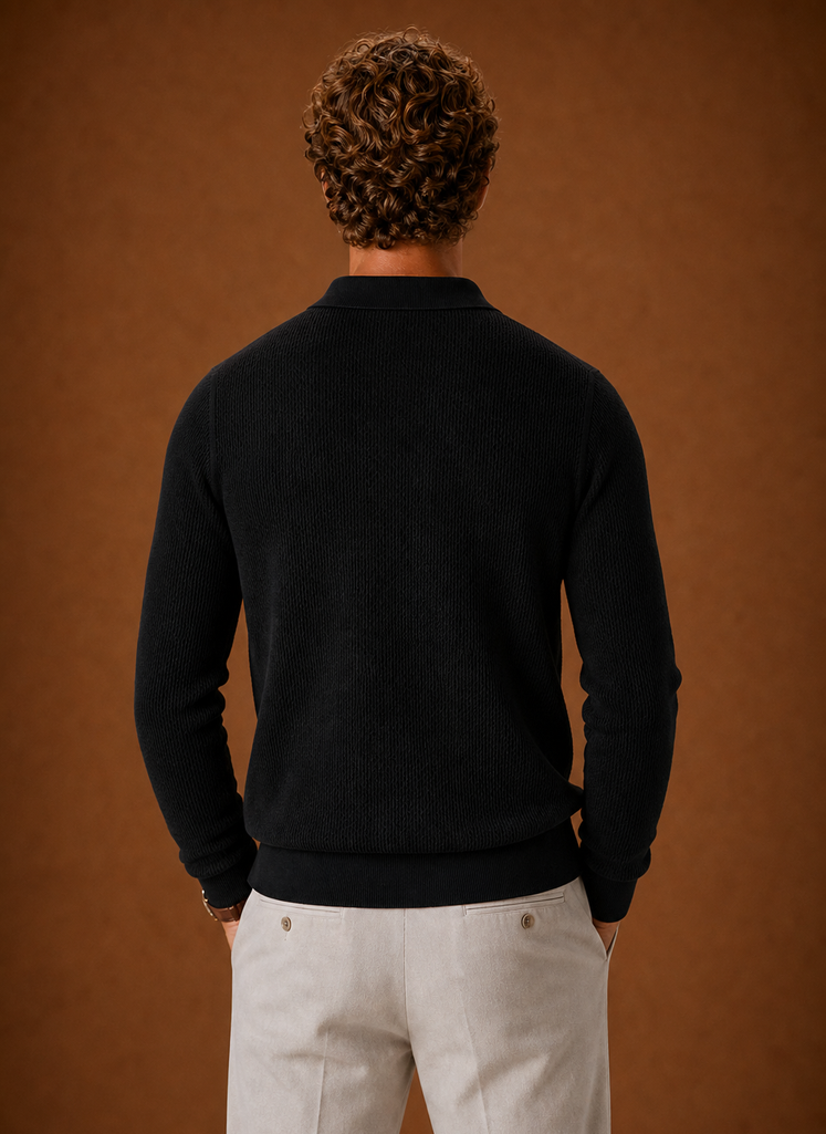 Men's Textured Knit Polo Sweater - Long Sleeve Pullover | Areleon