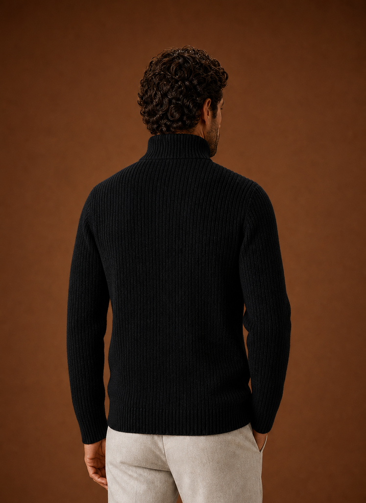 Men's Full Zip Sweater - Ribbed High Collar Knit Jacket | Areleon
