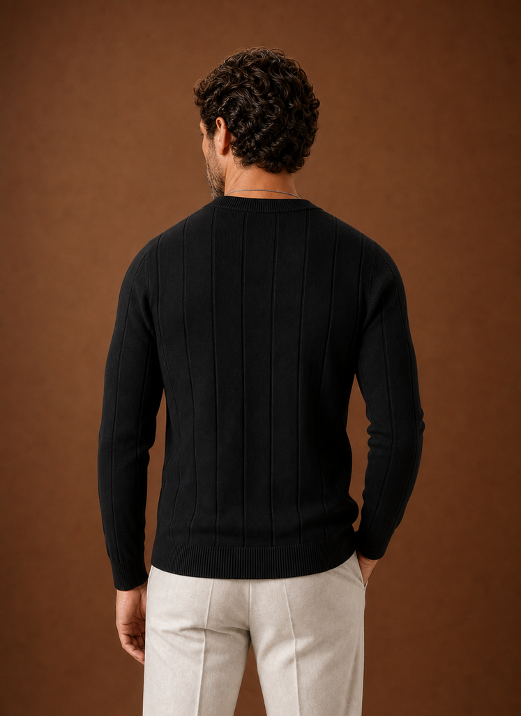 Men's Crew Neck Sweater - Slim Fit Ribbed Pullover | Areleon