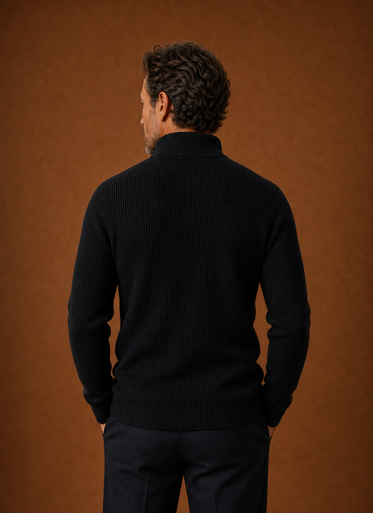 Men's Quarter Zip Sweater - Ribbed High Neck Pullover | Areleon