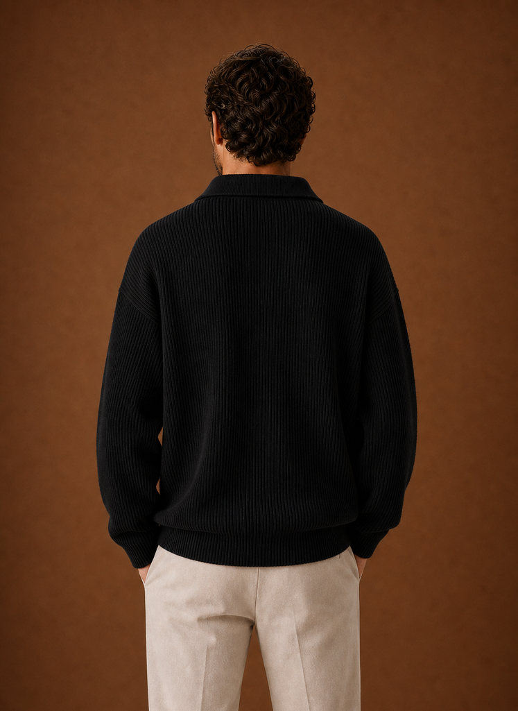 Men's Polo Sweater - Ribbed Knit Pullover | Areleon