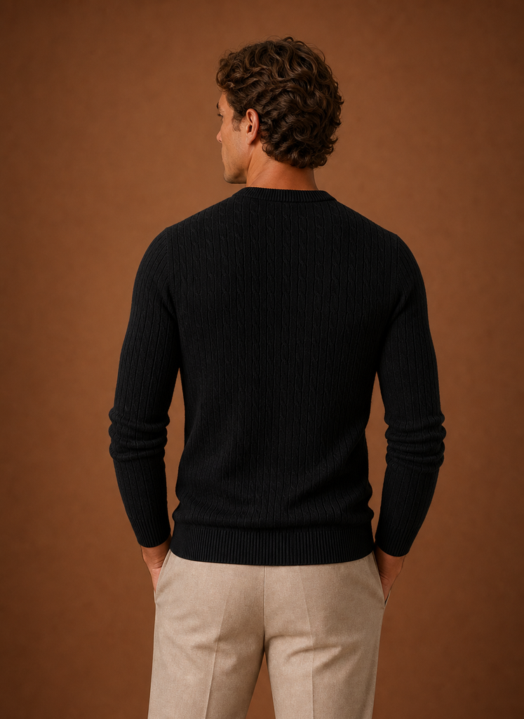 Men's Cable Knit Sweater - Slim Fit Crew Neck Pullover | Areleon