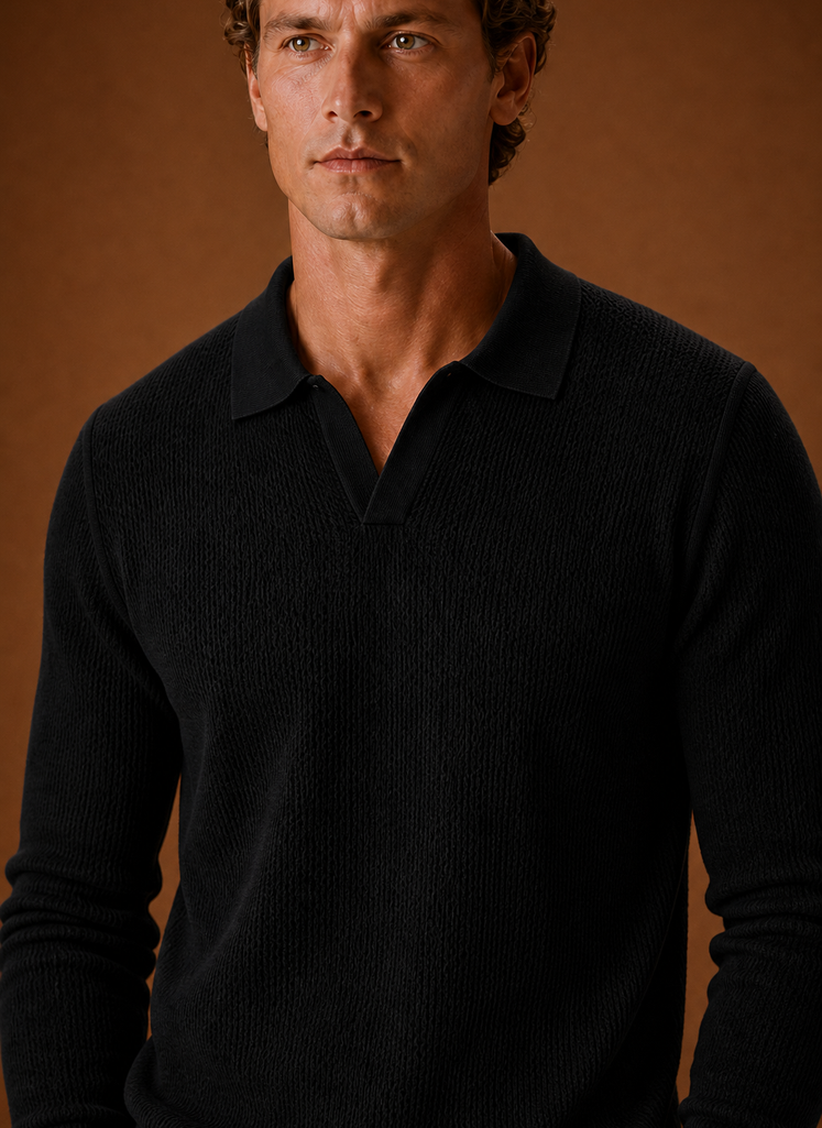 Men's Textured Knit Polo Sweater - Long Sleeve Pullover | Areleon