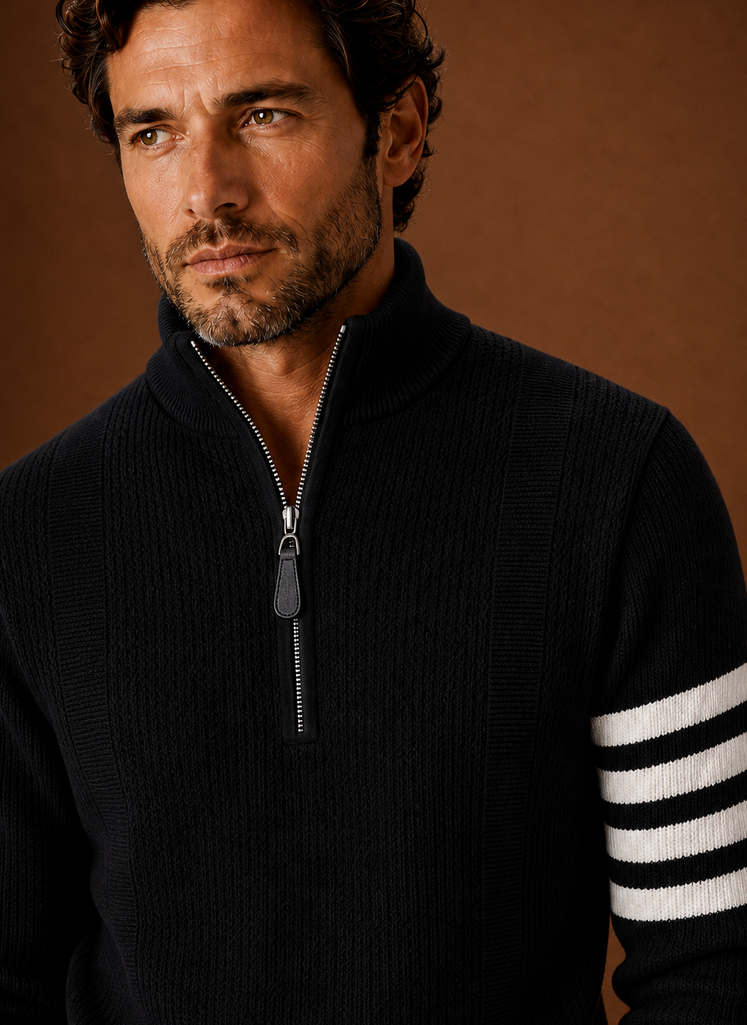 Men's Half Zip Sweater - Striped Long Sleeve Pullover | Areleon