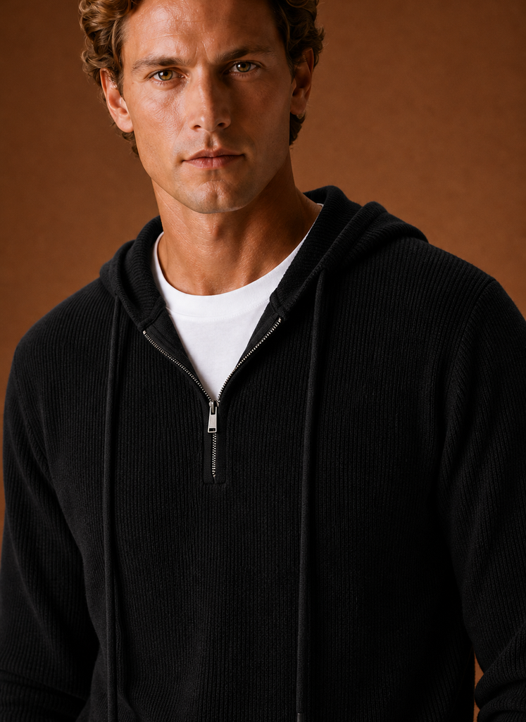 Men's Hooded Half Zip Sweater - Knit Pullover | Areleon