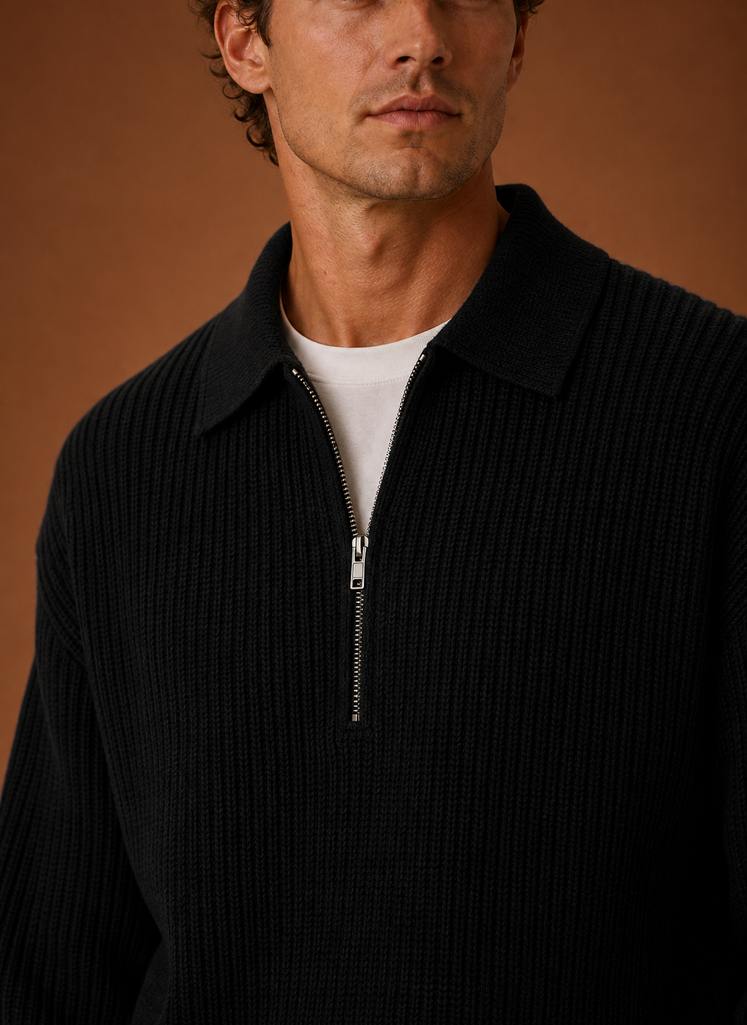 Men's Quarter Zip Sweater - Oversized Knit Pullover | Areleon