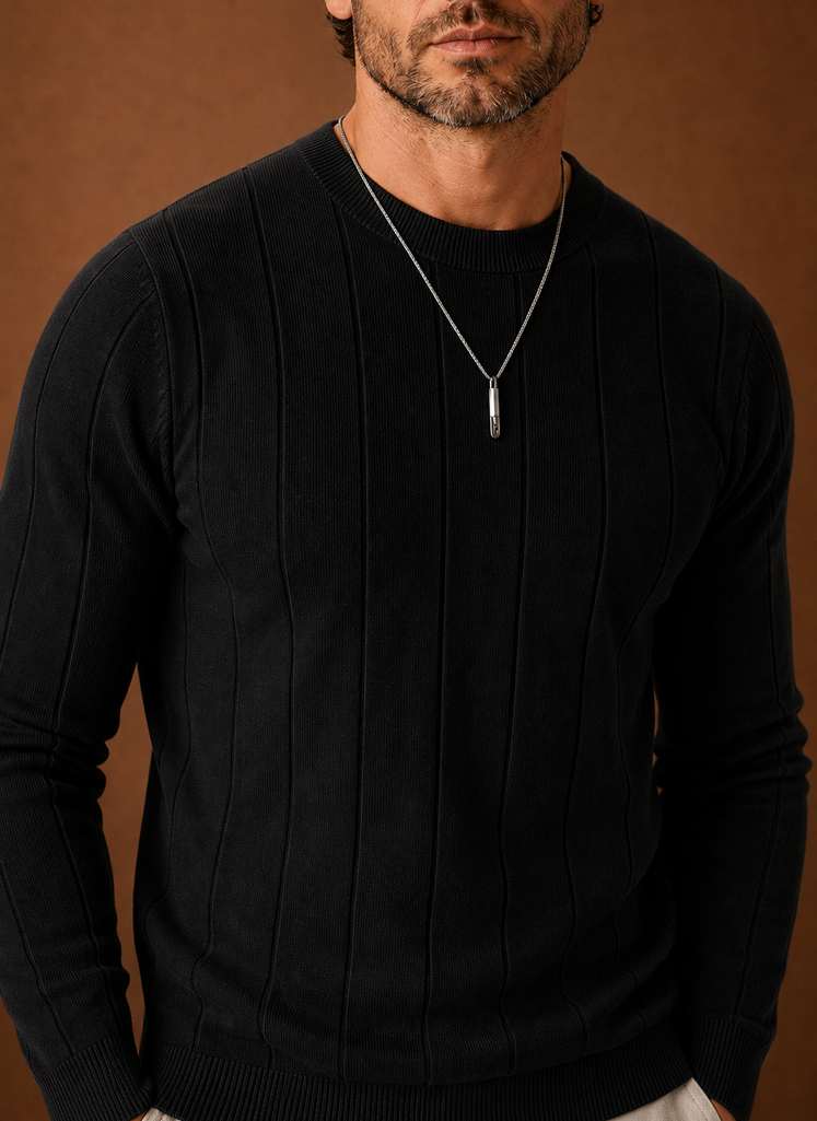 Men's Crew Neck Sweater - Slim Fit Ribbed Pullover | Areleon