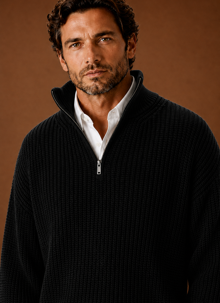 Men's Half Zip Sweater - Oversized Ribbed Pullover | Areleon