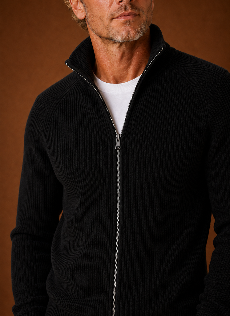 Men's Knit Cardigan - Full Zip Ribbed Zip-Up Sweater | Areleon