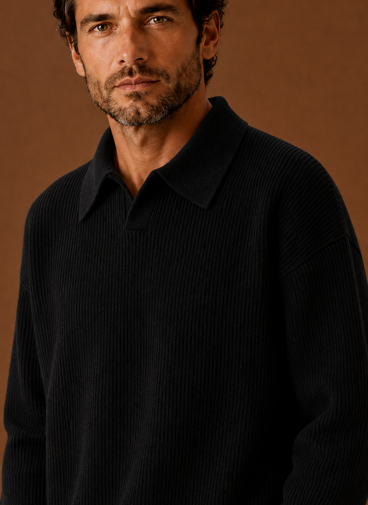 Men's Polo Sweater - Ribbed Knit Pullover | Areleon