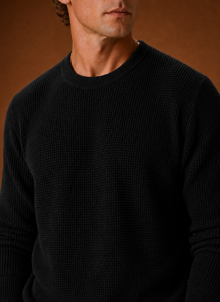 Men's Crew Neck Sweater - Textured Waffle Knit Pullover | Areleon