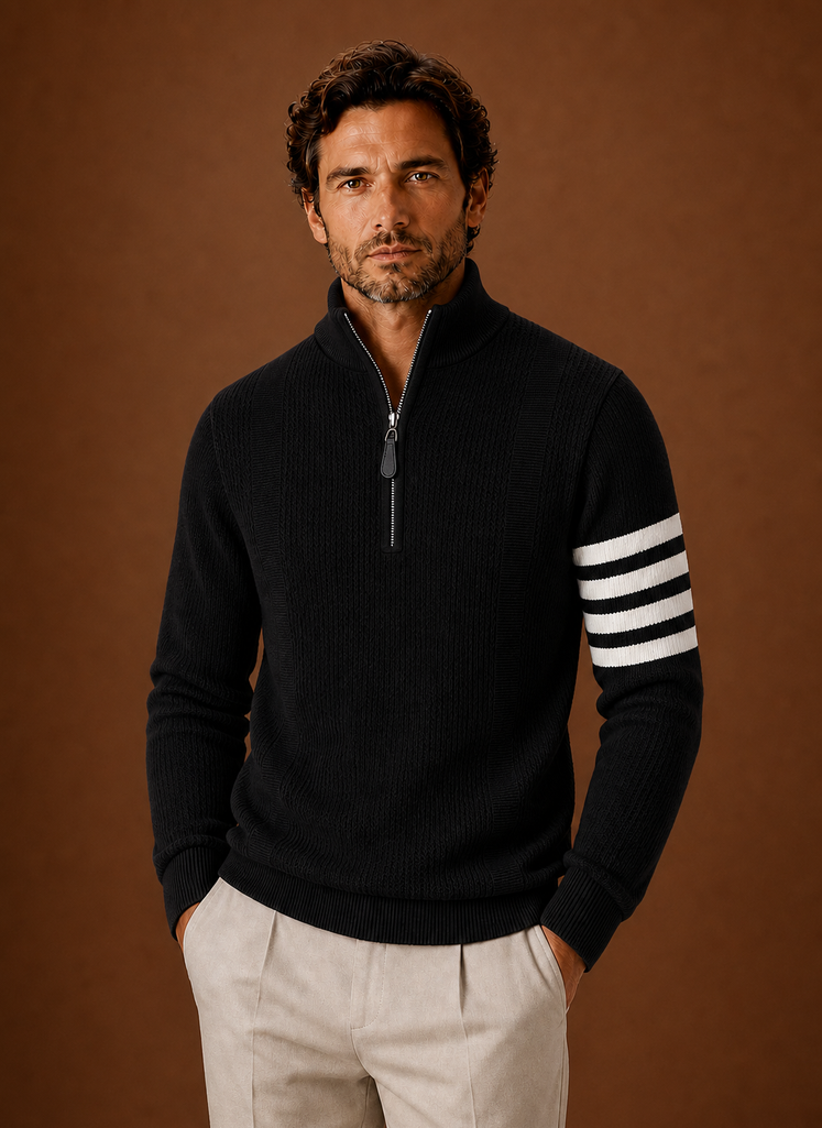 Men's Half Zip Sweater - Striped Long Sleeve Pullover | Areleon