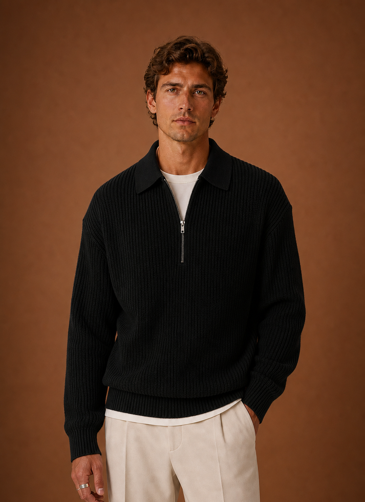 Men's Quarter Zip Sweater - Oversized Knit Pullover | Areleon