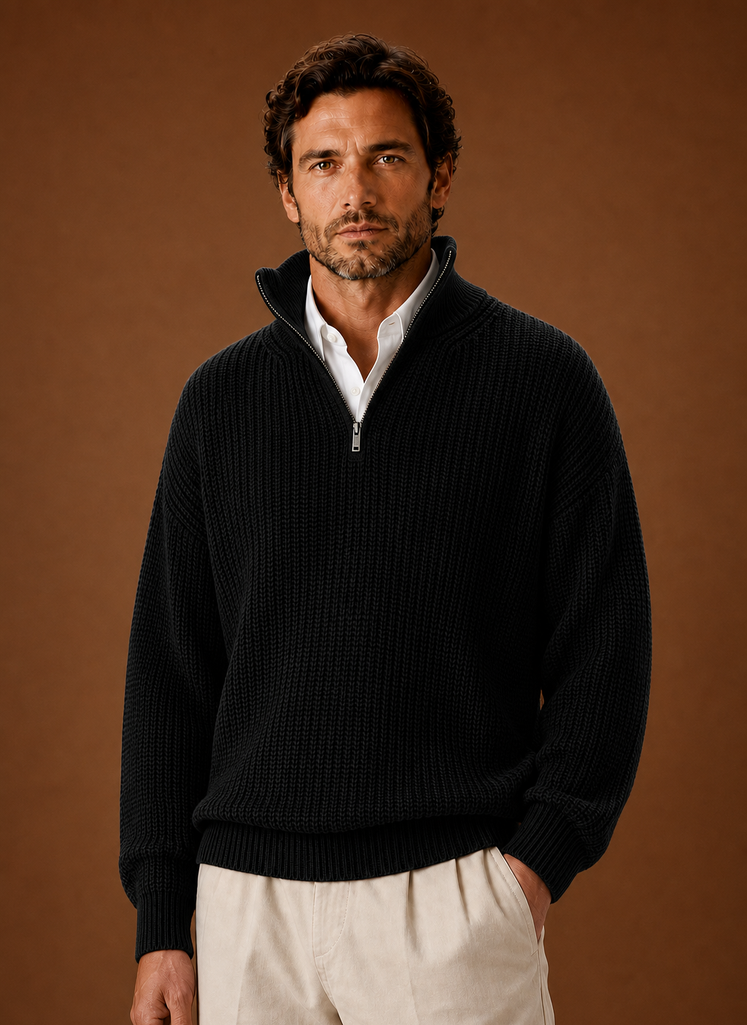Men's Half Zip Sweater - Oversized Ribbed Pullover | Areleon