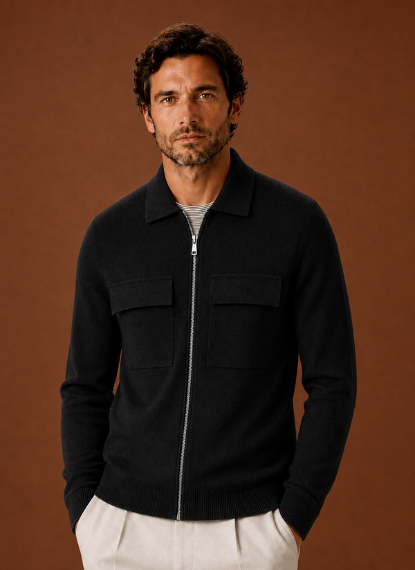Overshirt heren zwart, vooraanzicht – Estrani