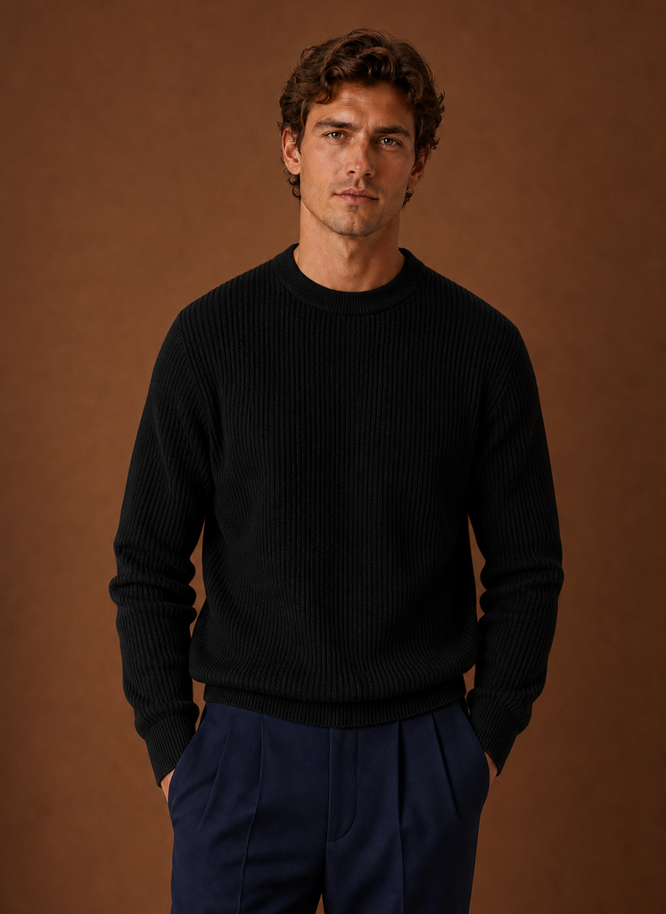 Men's Knit Crewneck Sweater - Ribbed Pullover | Areleon