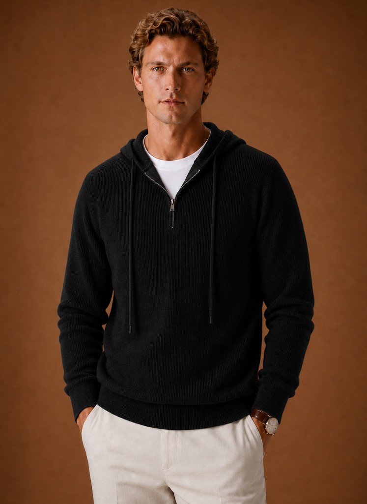 Men's Hooded Half Zip Sweater - Knit Pullover | Areleon