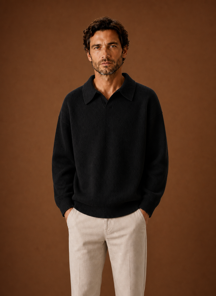 Men's Polo Sweater - Ribbed Knit Pullover | Areleon