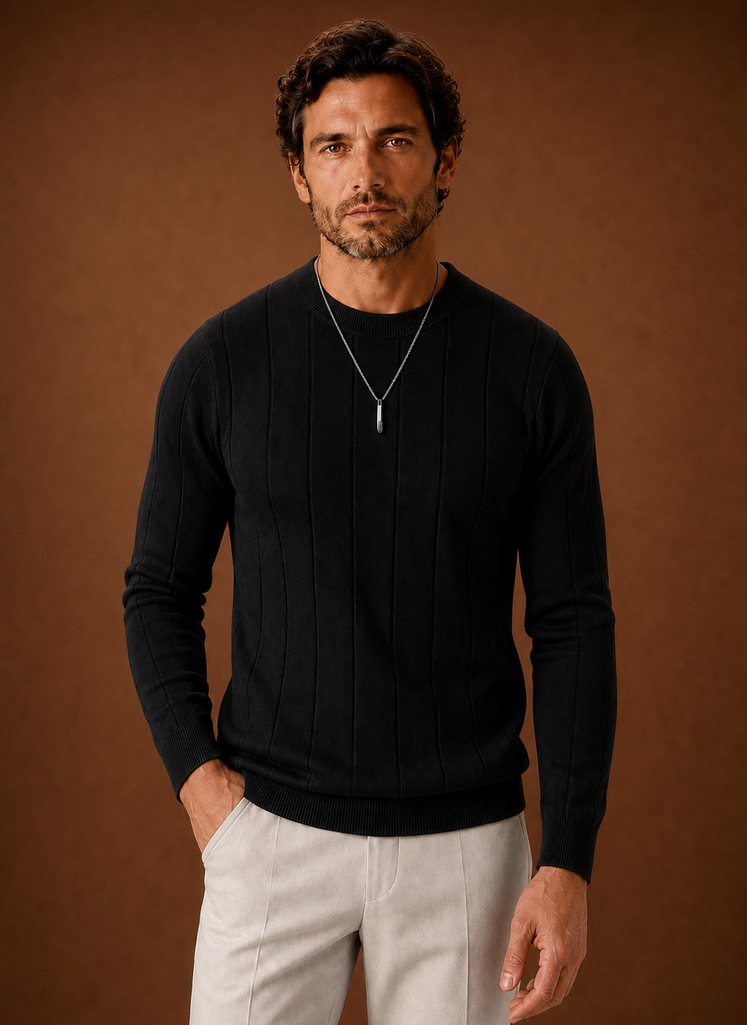 Men's Crew Neck Sweater - Slim Fit Ribbed Pullover | Areleon