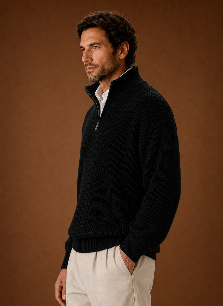 Men's Half Zip Sweater - Oversized Ribbed Pullover | Areleon