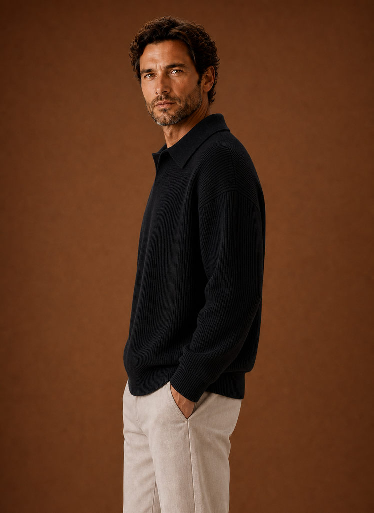 Men's Polo Sweater - Ribbed Knit Pullover | Areleon