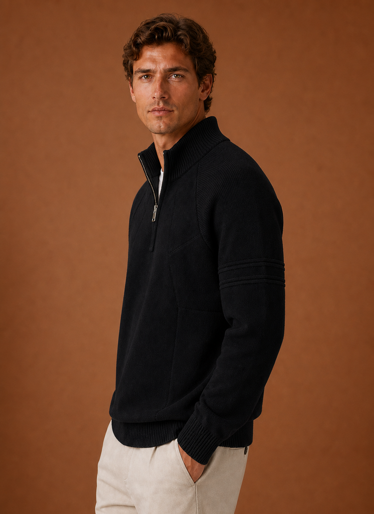 Men's Half Zip Knit Sweater - Casual Layering Pullover | Areleon
