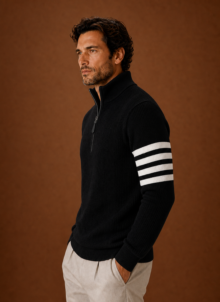 Men's Half Zip Sweater - Striped Long Sleeve Pullover | Areleon