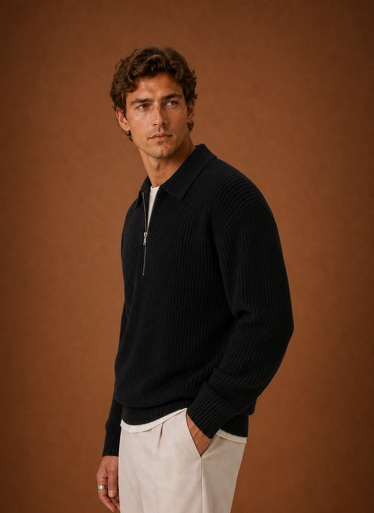 Men's Quarter Zip Sweater - Oversized Knit Pullover | Areleon