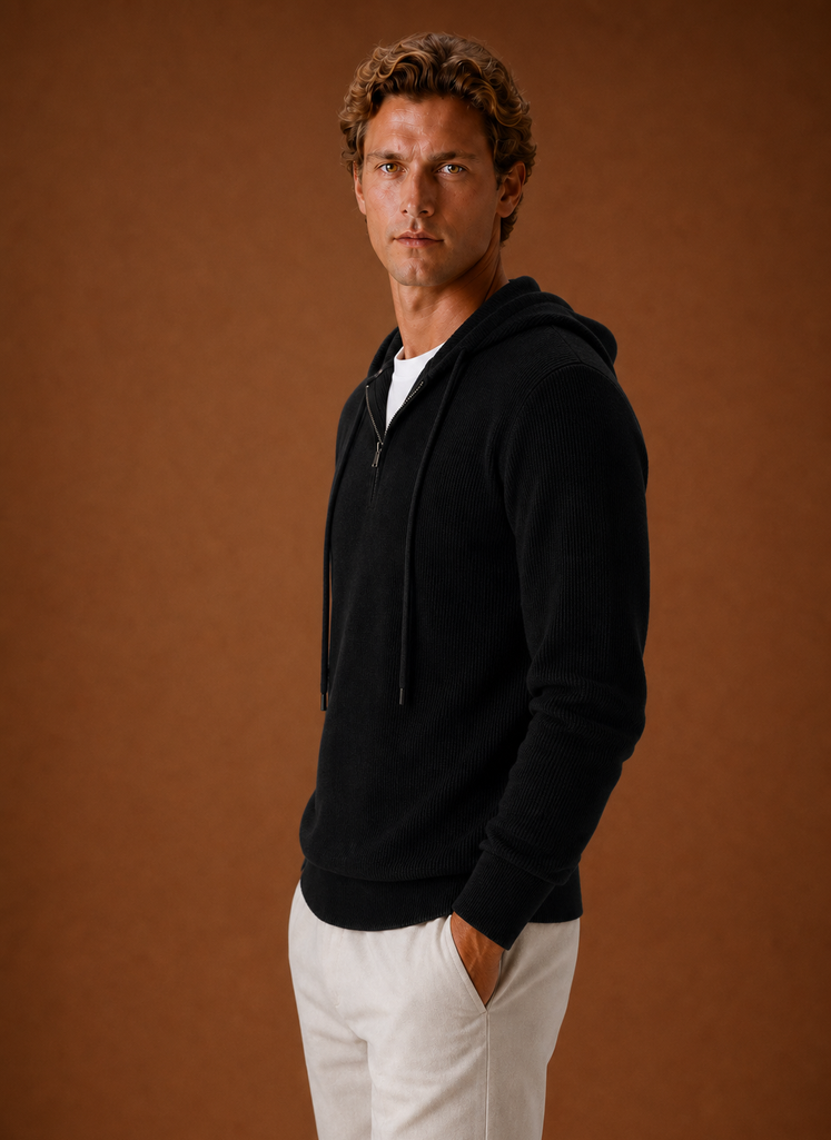 Men's Hooded Half Zip Sweater - Knit Pullover | Areleon