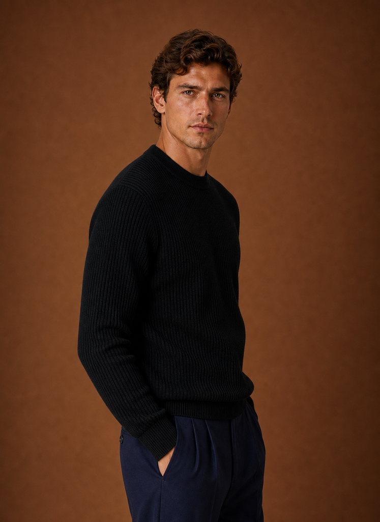 Men's Knit Crewneck Sweater - Ribbed Pullover | Areleon