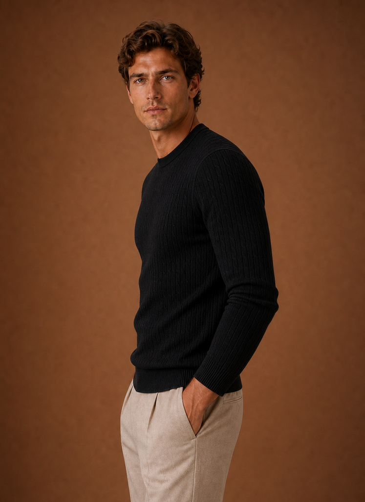 Men's Cable Knit Sweater - Slim Fit Crew Neck Pullover | Areleon