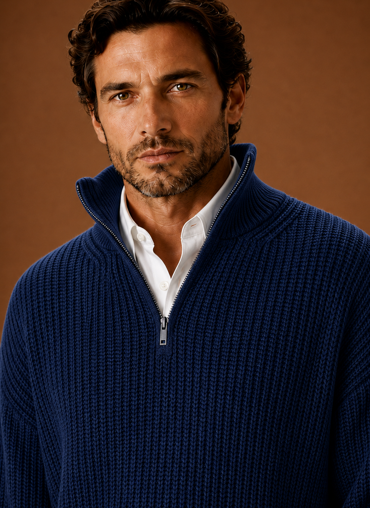 Men's Half Zip Sweater - Oversized Ribbed Pullover | Areleon