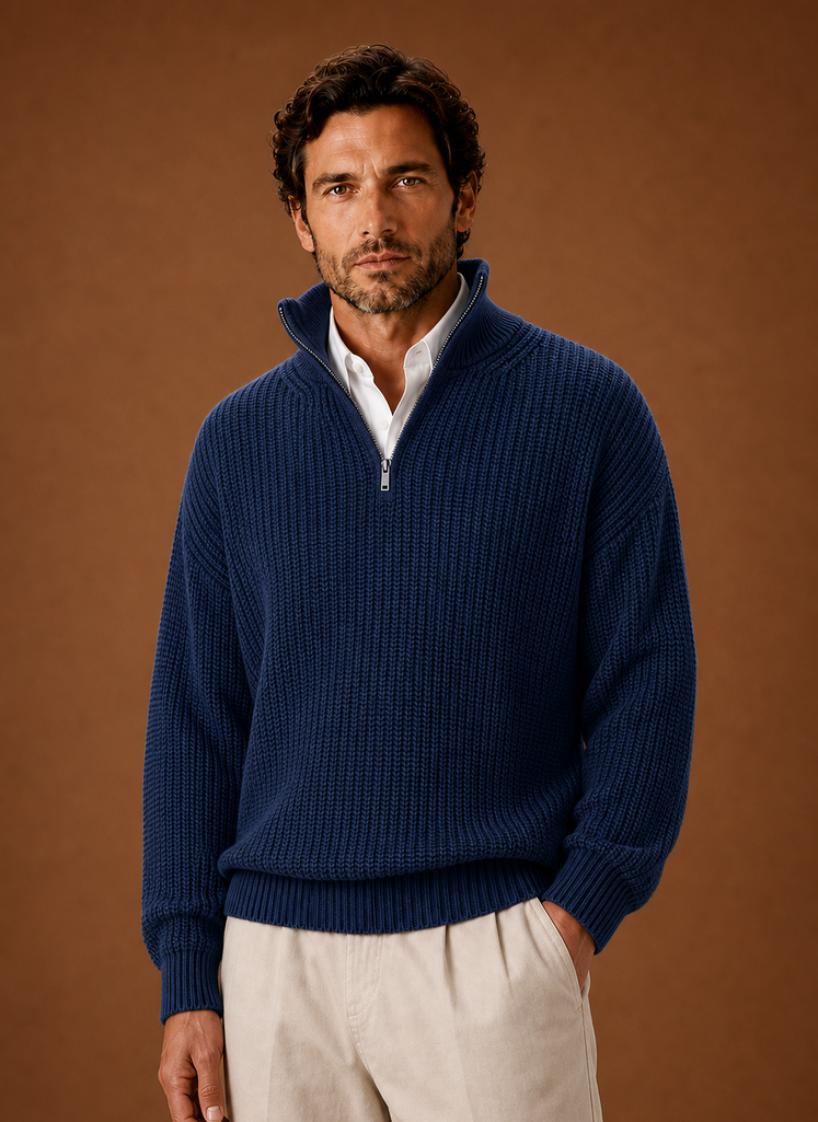 Men's Half Zip Sweater - Oversized Ribbed Pullover | Areleon