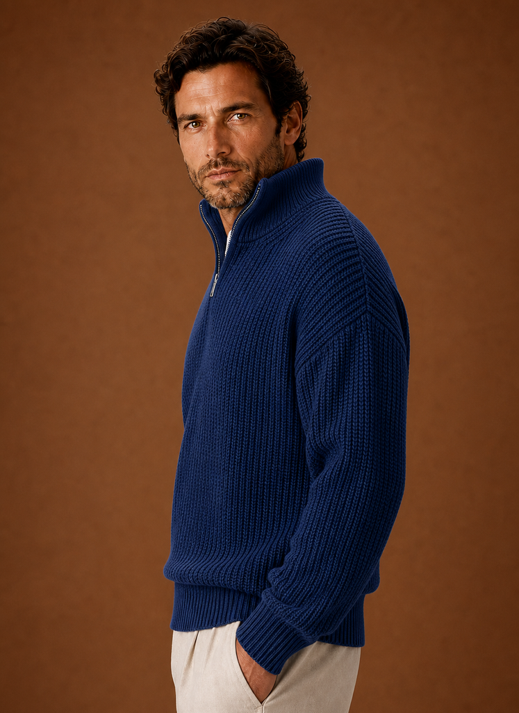 Men's Half Zip Sweater - Oversized Ribbed Pullover | Areleon