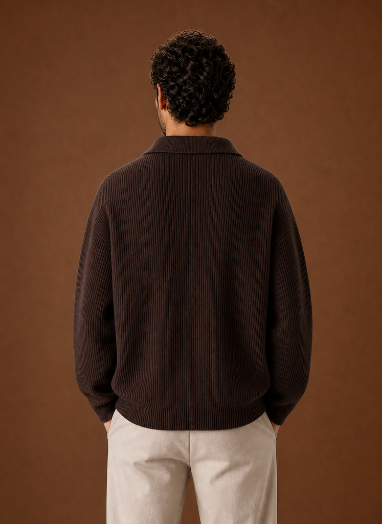 Men's Polo Sweater - Ribbed Knit Pullover | Areleon